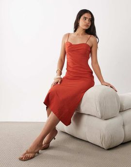 Mango Mango sleeveless wrap detail midi dress with open back detail in red
