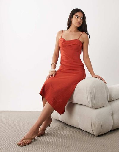 Mango Mango sleeveless wrap detail midi dress with open back detail in red