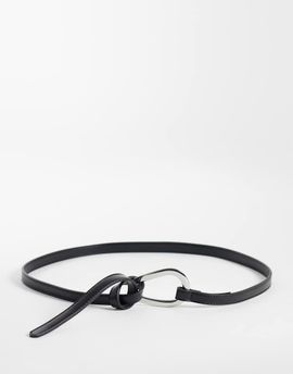 Mango Mango slim belt with statement buckle in black