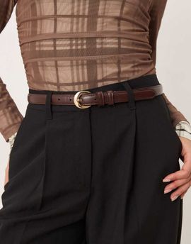 Mango Mango slim faux leather belt in brown