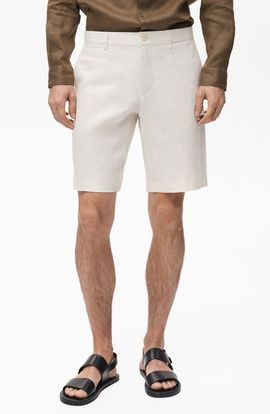 MANGO MANGO Slim Fit Flat Front Linen Bermuda Chino Shorts