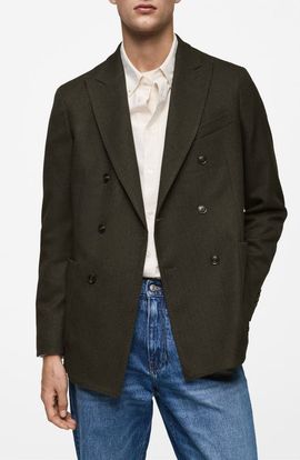 MANGO MANGO Slim Fit Herringbone Double Breasted Blazer