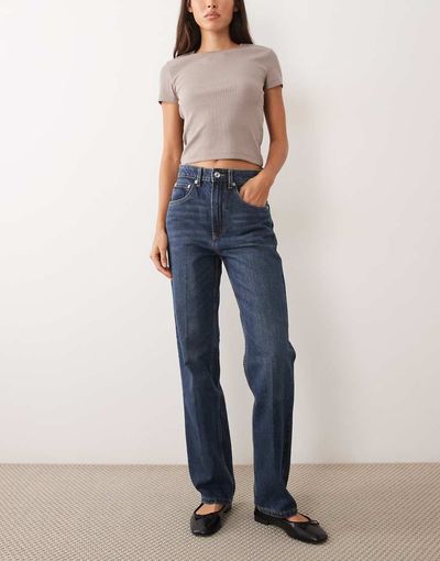 Mango Mango slim straight jeans in dark blue