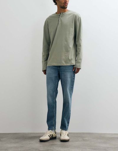 Mango Mango slim tapered jean in mid blue
