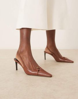 Mango Mango sling back heels with gold hoop detail in brown