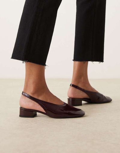 Mango Mango sling back leather heeled mules in cherry red
