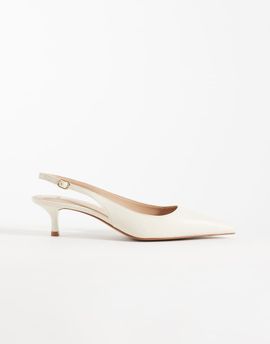 Mango Mango slingback kitten pumps in beige-Neutral