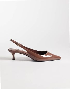 Mango Mango slingback patent kitten heels in brown
