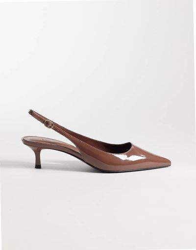 Mango Mango slingback patent kitten heels in brown