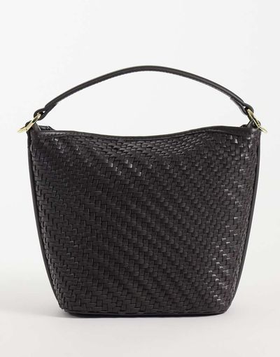 Mango Mango small woven bucket bag in brown
