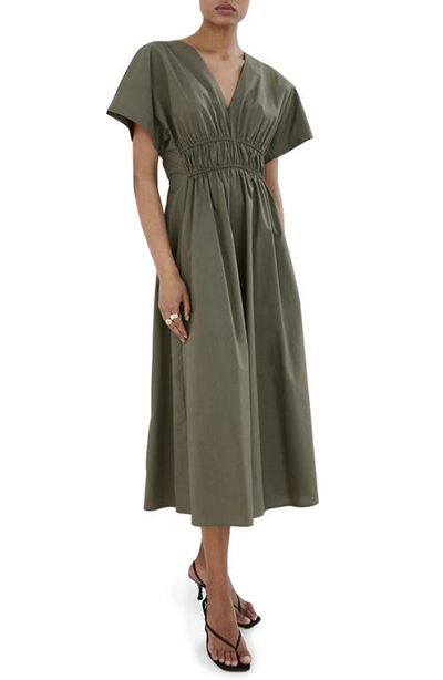 MANGO MANGO Smocked Poplin Midi Dress