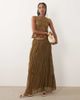 Mango Mango Snake ruched maxi skirt with beaded detail in brown - part of a set - 1