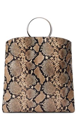 MANGO MANGO Snakeskin Embossed Leather Tote