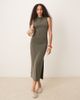 Mango Mango soft touch ruched midaxi dress in washed khaki-Green - 1