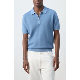 MANGO MANGO Solid Cotton Waffle Zip Polo Sweater