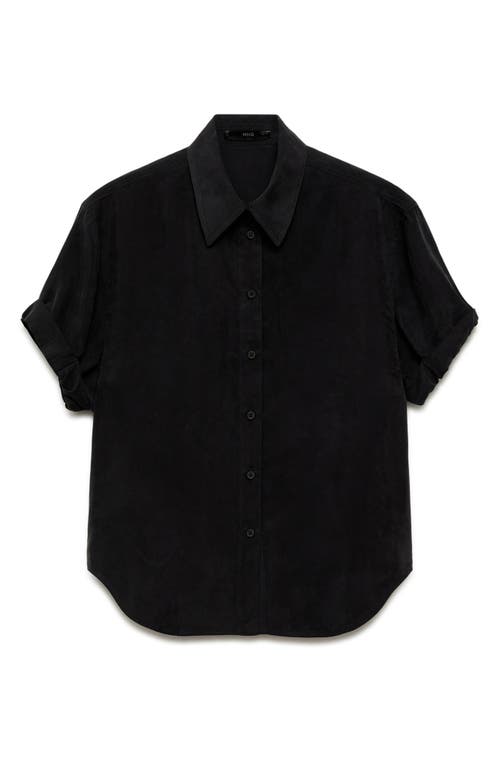 MANGO MANGO Solid Short Sleeve Cupro Blend Button-Up Shirt
