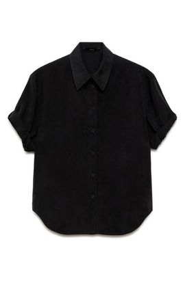 MANGO MANGO Solid Short Sleeve Cupro Blend Button-Up Shirt
