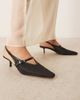 Mango Mango square sling back kitten heels with buckle detail in black - 4