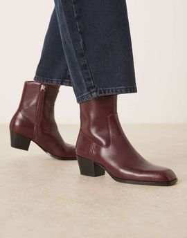 Mango Mango square toe heeled ankle boots in cherry red