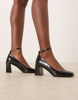 Mango Mango square toe Mary Jane heels in black
