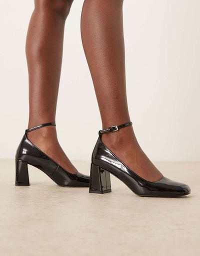 Mango Mango square toe Mary Jane heels in black