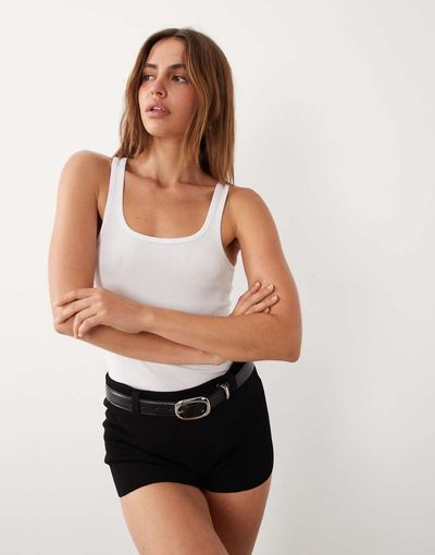 Mango Mango starring Hailey Bieber tailored mini shorts in black