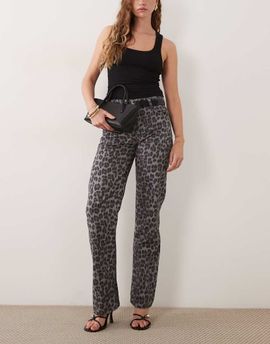 Mango Mango straight jean in gray leopard print
