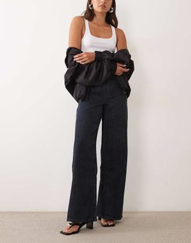 Mango Mango straight jean in indigo check print-Blue