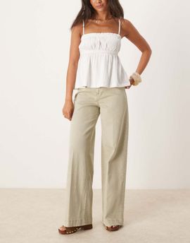 Mango Mango straight leg loose fit jeans in washed khaki-Green