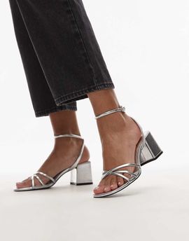 Mango Mango strappy block heels in silver