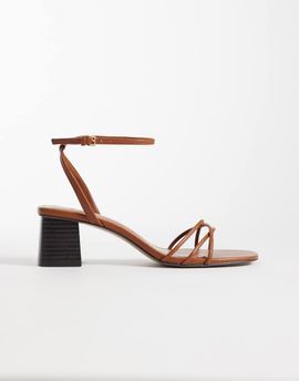 Mango Mango strappy block mid heeled sandals in brown