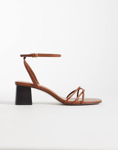 Mango Mango strappy block mid heeled sandals in brown