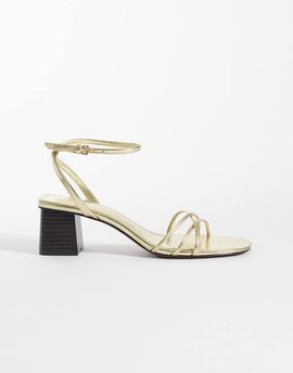 Mango Mango strappy block mid heeled sandals in gold