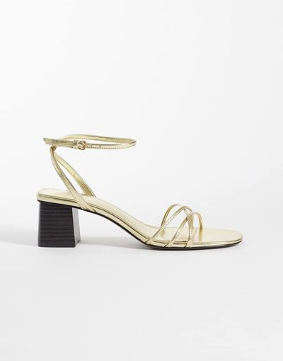 Mango Mango strappy block mid heeled sandals in gold
