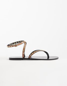 Mango Mango strappy flat sandals with studs in brown