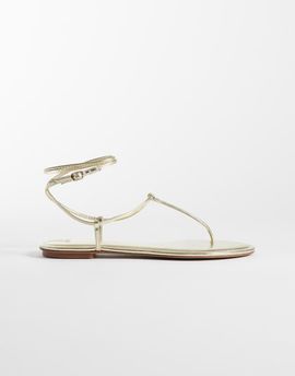 Mango Mango strappy flat toe post sandals in gold