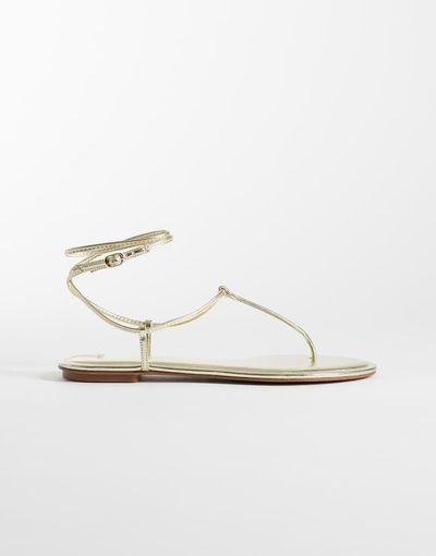 Mango Mango strappy flat toe post sandals in gold