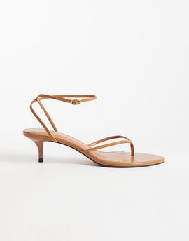 Mango Mango strappy kitten heeled flip flops in tan-Brown