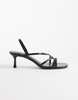 Mango Mango strappy minimal heeled sandals with buckles in black