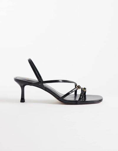 Mango Mango strappy minimal heeled sandals with buckles in black