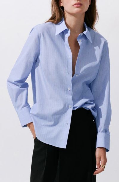 Mango Stripe Cotton Blend Poplin Button-Up Shirt