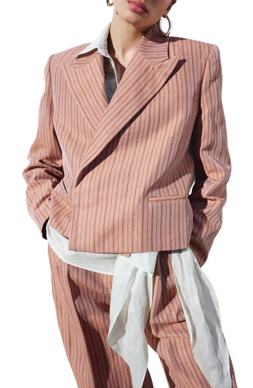 MANGO MANGO Stripe Crop Linen Blend Blazer