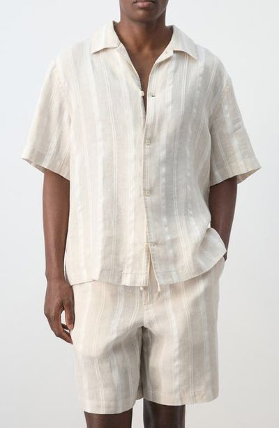 MANGO MANGO Stripe Linen & Cotton Blend Bowling Shirt
