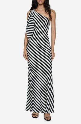 MANGO MANGO Stripe One-Shoulder Maxi Dress