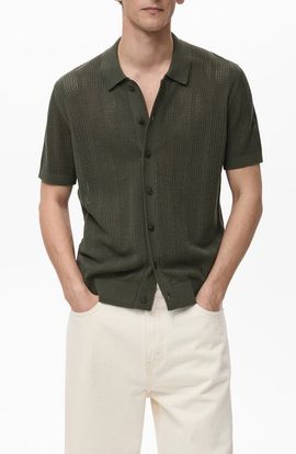 MANGO Mango Stripe Open Stitch Button-Up Shirt