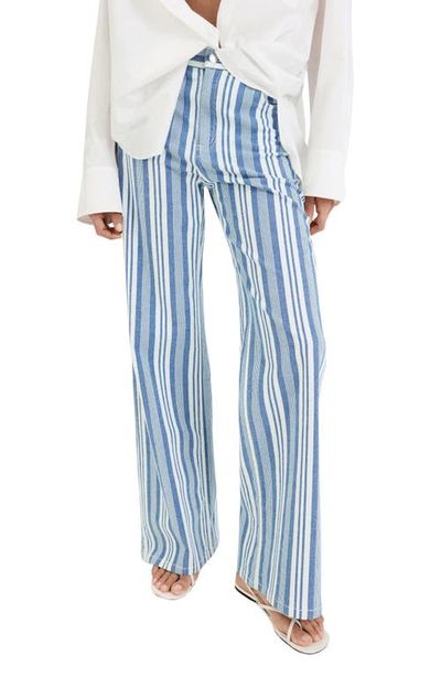 MANGO MANGO Stripe Stretch Cotton Straight Leg Pants