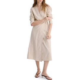 MANGO MANGO Stripe Wrap Front Shirtdress