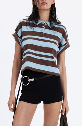 MANGO MANGO Striped Cotton Blend Polo