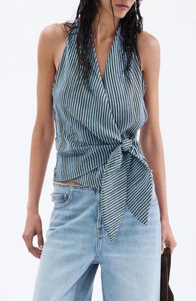 MANGO MANGO Striped Halter Top with Fixed Knot