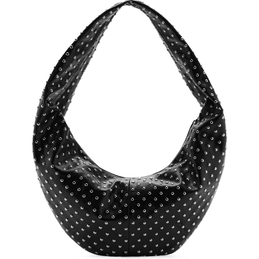MANGO MANGO Stud Detail Faux Leather Oval Shoulder Bag